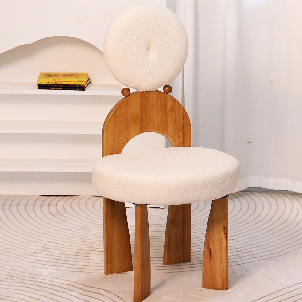 Contemporary Creative Round Mermaid Lambswool Fabric Wood Vanity Stool Backrest For Bedroom