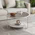 Modern Simplicity Round Striped Glass Slab Metal Coffee Table 2-Tier For Living Room