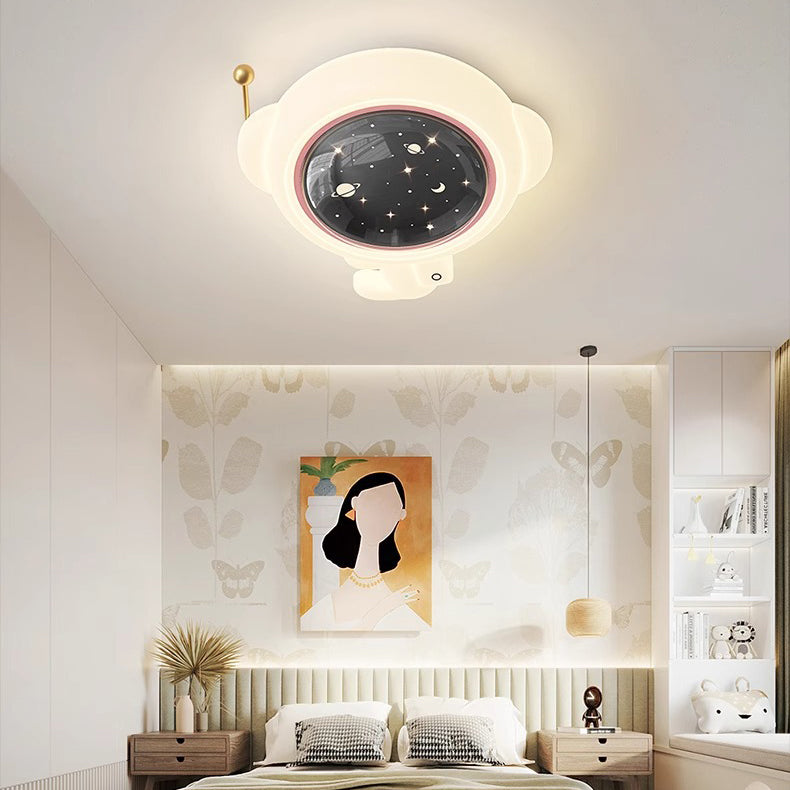 Modern Art Deco Kids Iron PE Astronaut Round LED Flush Mount Ceiling Light For Bedroom