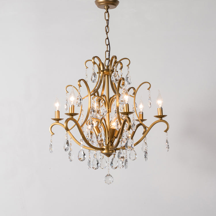 Traditional French Candelabra Round Crystal Iron Frame 5/9/12 Light Chandelier For Living Room