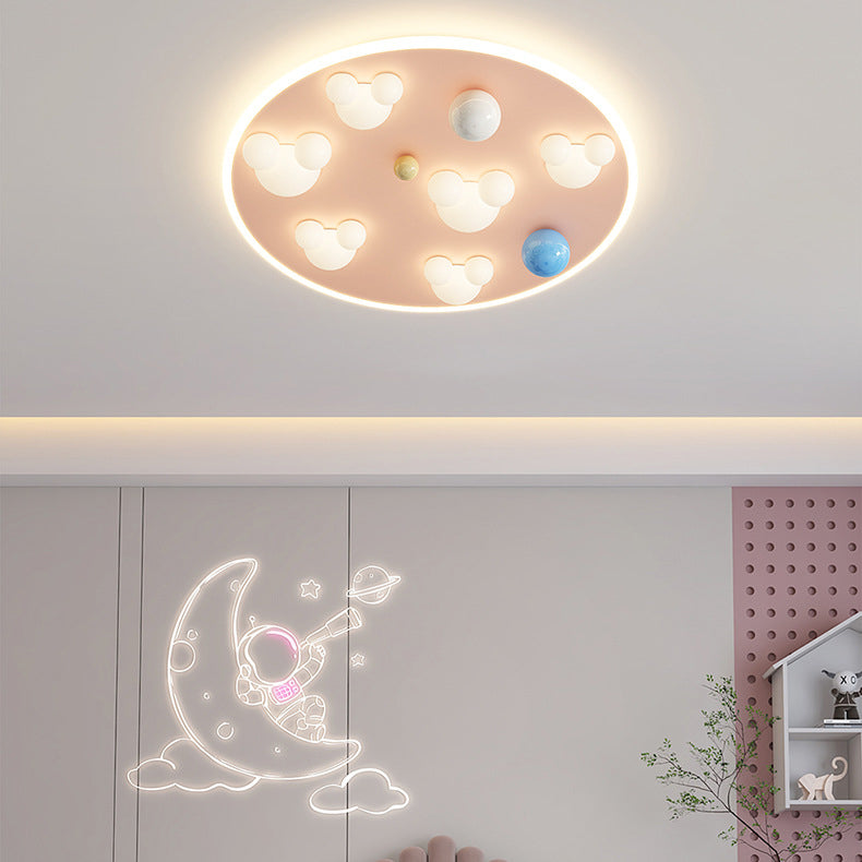 Contemporary Creative Kids Iron Acrylic Round Irregular Shape Mouse Cloud LED Flush Mount Ceiling Light For Bedroom