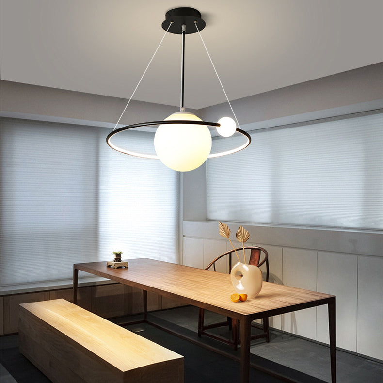 Modern Minimalist Circle Orb Iron Silicone Aluminum LED Pendant Light For Living Room