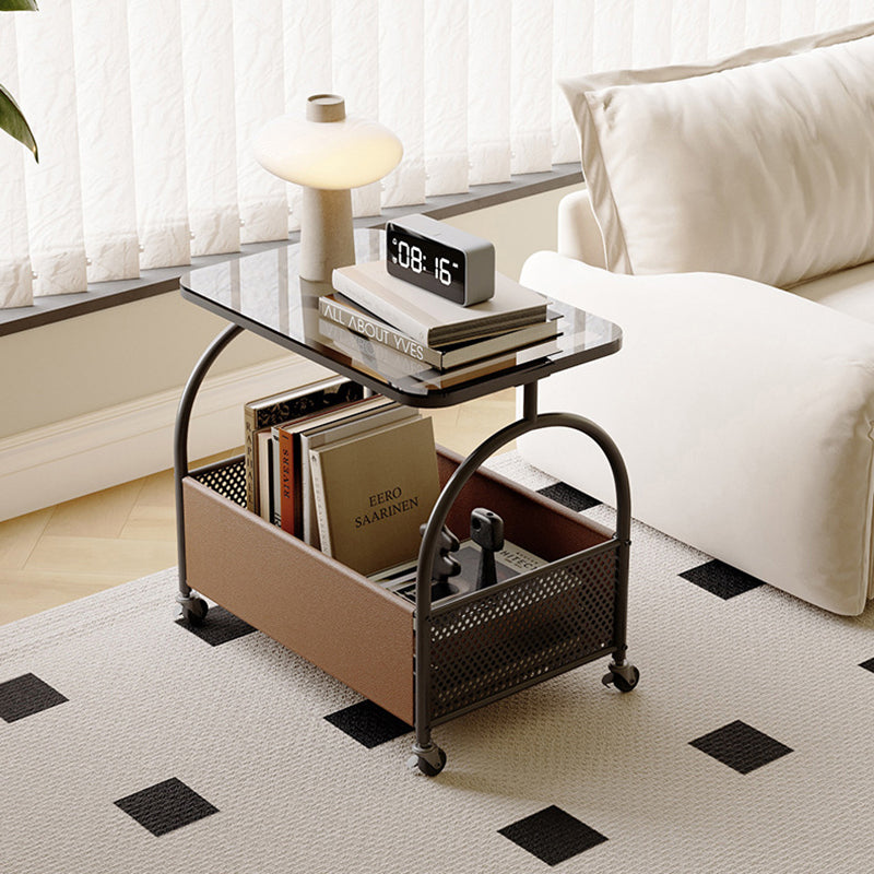 Contemporary Luxury Movable Rectangular Top Tempered Glass End Table 2-Tier For Living Room