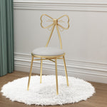 Contemporary Creative Bow Round Upholstered Velvet Metal Vanity Stool Backrest For Bedroom