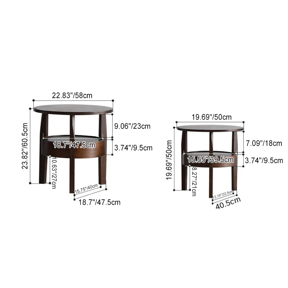 Contemporary Retro Antique Oak Wood Circular End Table 2-Tier Drawer For Living Room