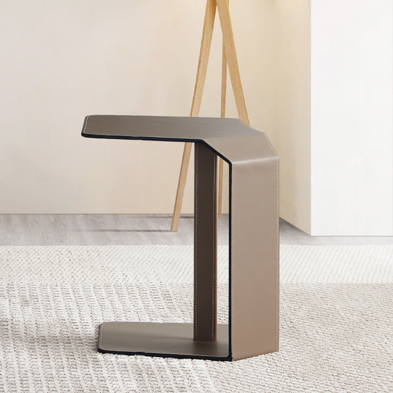 Modern Simplicity Irregular Shape Saddle Leather Carbon Steel Side Table Embedded For Living Room