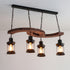 Traditional Japanese Wood Double Moon Design Iron Glass Bottle Shade 4-Light Island Light Chandelier For Dining Room