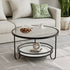 Modern Simplicity Round Striped Glass Slab Metal Coffee Table 2-Tier For Living Room