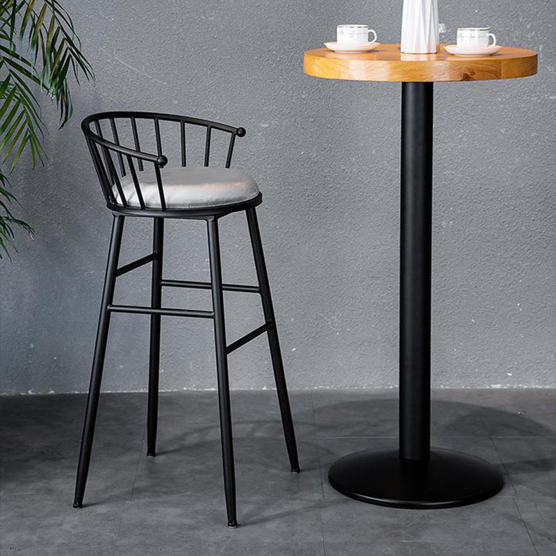 Modern Minimalist Round Upholstered Striped Velvet Iron Bar Stool Backrest For Dining Room