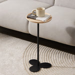 Modern Minimalist Round Tabletop Iron Marble Solid Wood Side Table 1-Leg For Living Room