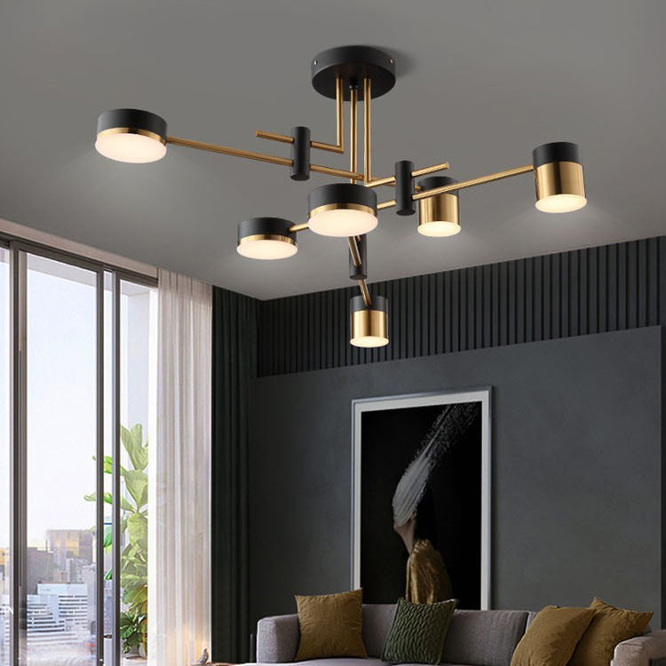 Contemporary Scandinavian Iron Acrylic Round LED Semi-Flush Mount Ceiling Light For Living Room