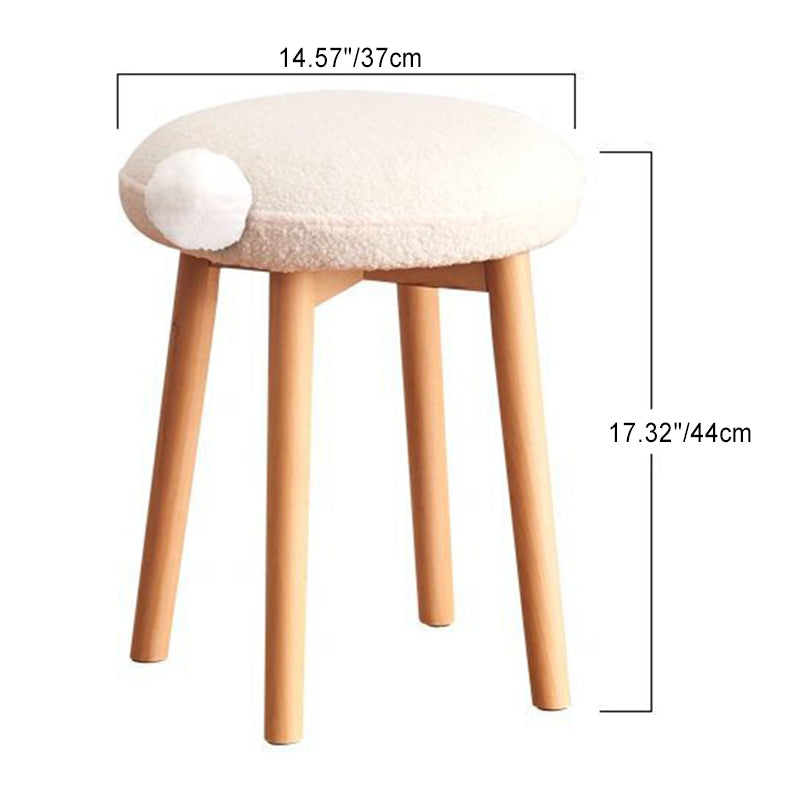 Modern Minimalist Round Lambswool Wood Vanity Stool For Bedroom