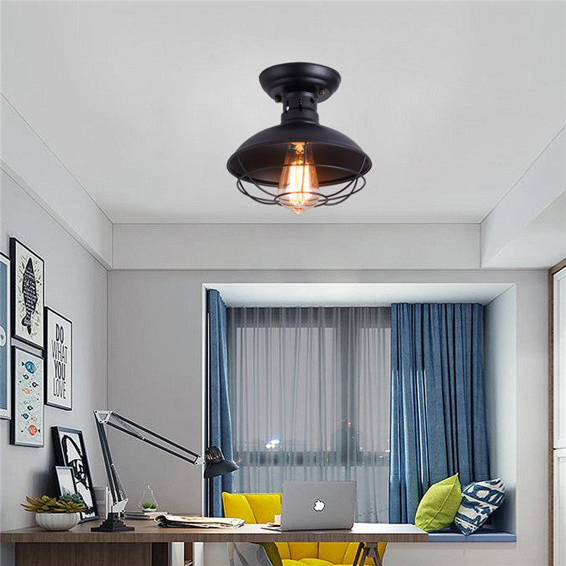 Contemporary Industrial Semicircle Iron 1-Light Semi-Flush Mount Ceiling Light For Living Room