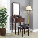 Traditional European Square Tufted Leather Upholstered Vanity Stool Low Back For Bedroom