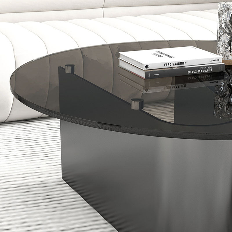 Modern Minimalist Round Square Glass Slate Metal Coffee Table For Living Room