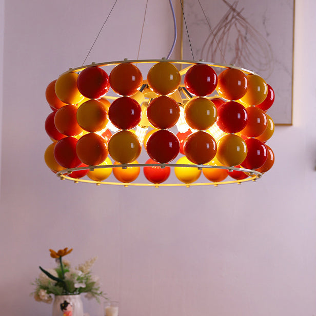 Contemporary Nordic Round Colorful Ball Iron 6-Light Chandelier For Living Room