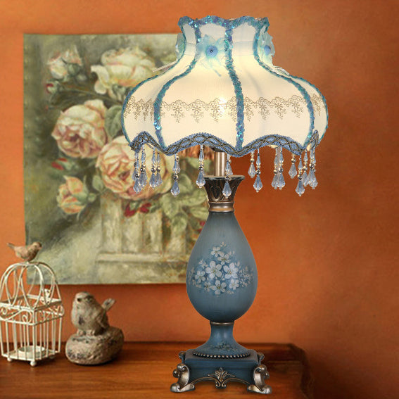 Traditional European Stained Resin Fabric Flower Dome 1-Light Table Lamp For Bedroom