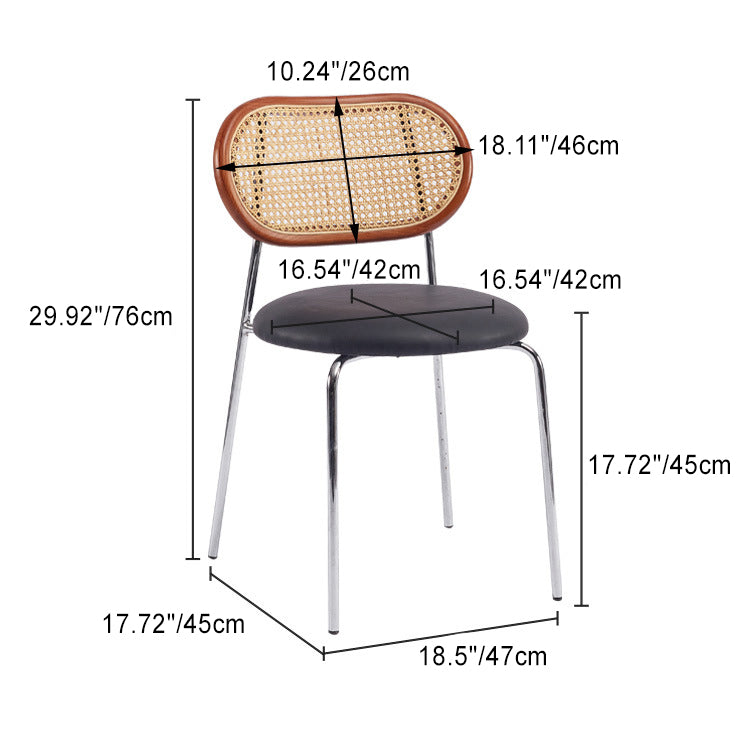 Contemporary Nordic Round Leather Wood Rattan Chair Backrest For Living Room