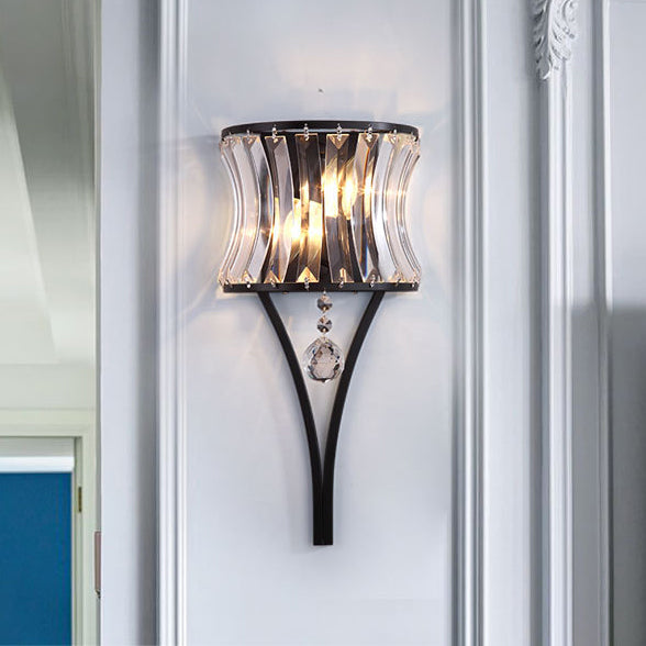 Contemporary Luxury Dazzling Curved Crystal Sheet Shade Hardware 2-Light Wall Sconce Lamp For Living Room