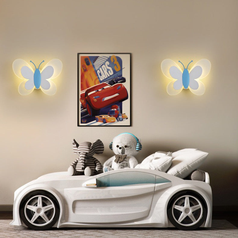 Contemporary Creative Acrylic Butterfly Design Iron LED Wall Sconce Lamp For Bedroom