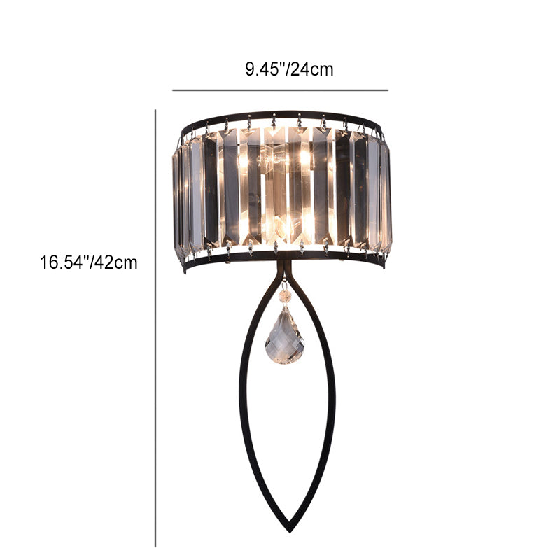 Modern Luxury Half Round Oval Iron Crystal 2-Light Wall Sconce Lamp For Bedroom