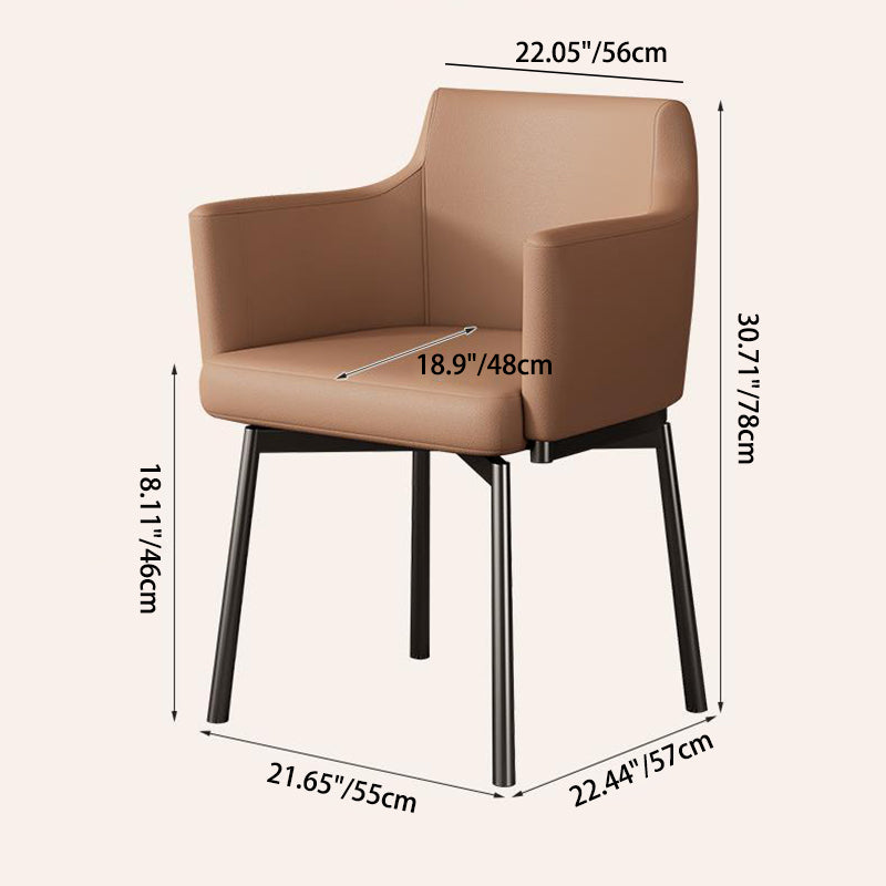 Modern Minimalist Square Upholstered Leather Metal Dining Chair Backrest Armrest For Dining Room