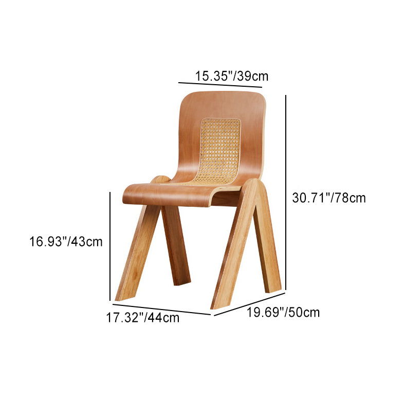 Contemporary Retro Rectangular Rattan Woven Solid Wood Dining Chair Backrest For Dining Room