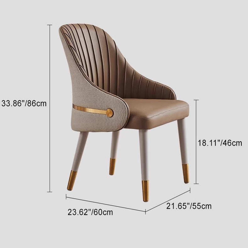 Modern Minimalist Square Pleated Leather Metal Foam Dining Chair Four Legs Backrest For Dining Room