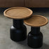 Traditional Vintage Round Cylinder Iron Rattan Wood End Table For Living Room