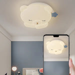 Modern Art Deco Kids Iron PE Bear LED Flush Mount Ceiling Light For Bedroom