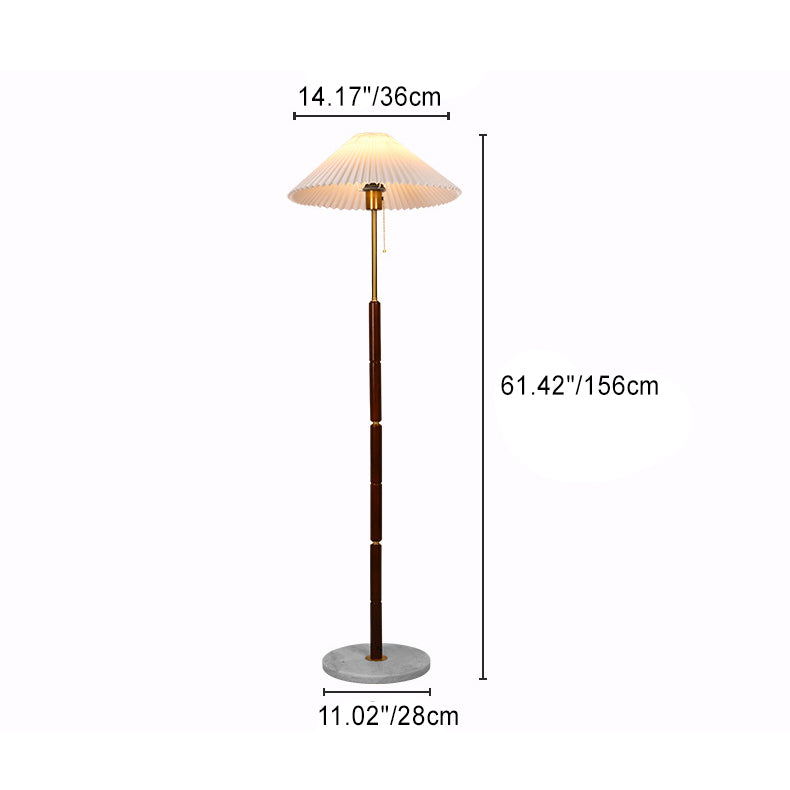 Traditional Japanese Plastic Pleated Conical Shade Marble Base 1-Light Standing Floor Lamp For Home Office