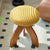 Traditional Vintage Round Triangle Base Wood Fabric Vanity Stool For Bedroom