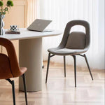 Contemporary Scandinavian Curved Leather Metal Tapered Legs Dining Chair Backrest For Dining Room