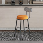 Contemporary Nordic Round Cotton Linen Upholstered Bar Stool Backrest Footrest For Dining Room