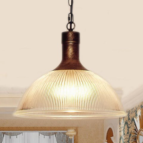 Contemporary Industrial Iron Vertical Ribbed Glass Semicircle 1-Light Pendant Light For Dining Room