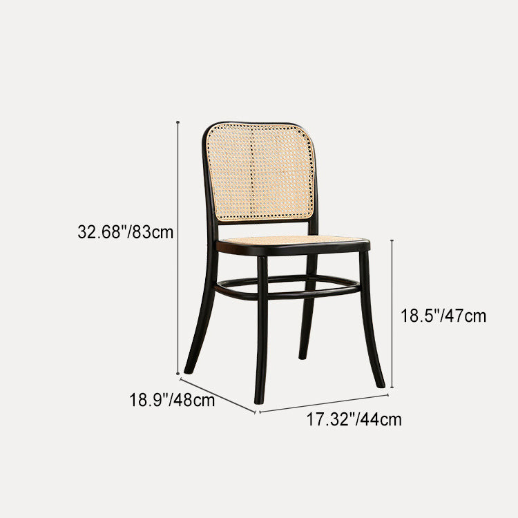 Contemporary Retro Square Grid Wood Rattan Dining Chair Backrest For Living Room