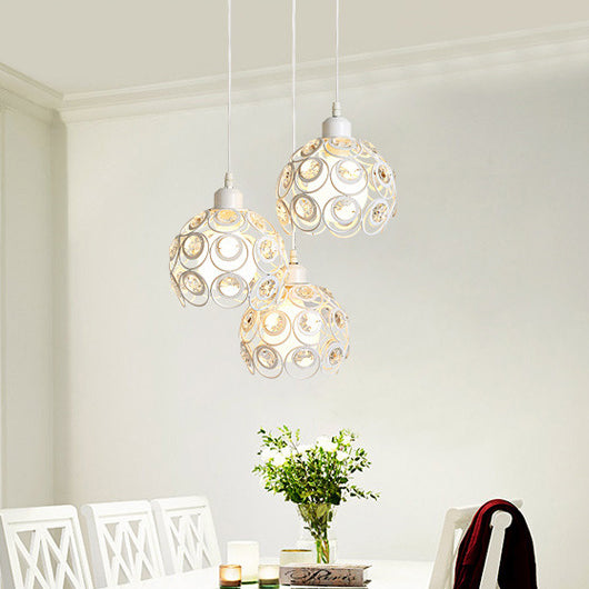 Contemporary Nordic Round Dome Lace Iron Crystal 1/3 Light Island Light Chandelier For Dining Room