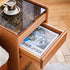 Traditional Vintage Square Glass Top Solid Wood Frame End Table 3-Drawer For Living Room