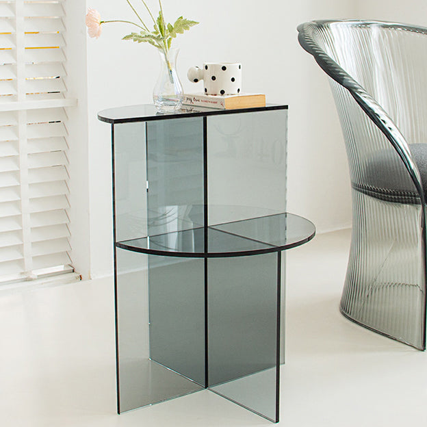 Contemporary Scandinavian Acrylic Semicircle End Table 2-Tier For Living Room