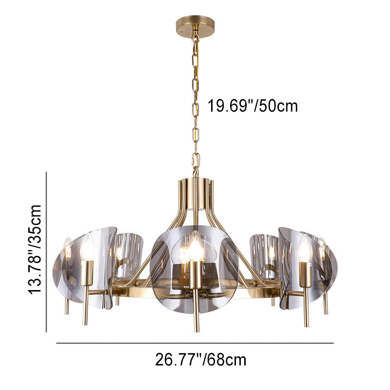 Modern Luxury Golden Finished Framed Curved Glass Panel 6/8-Light Chandelier For Dining Room