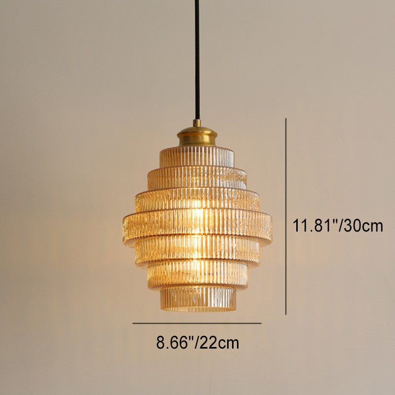 Traditional Vintage Striped Glass Round 1-Light Pendant Light For Living Room