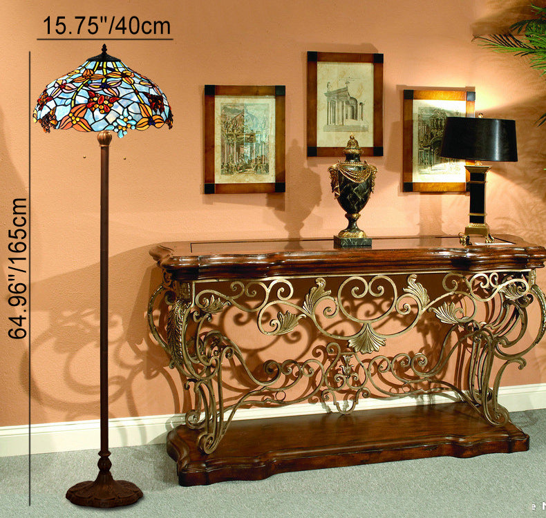 Traditional Tiffany Butterfly Decoration Stained Glass 2-Light Standing Floor Lamp For Study