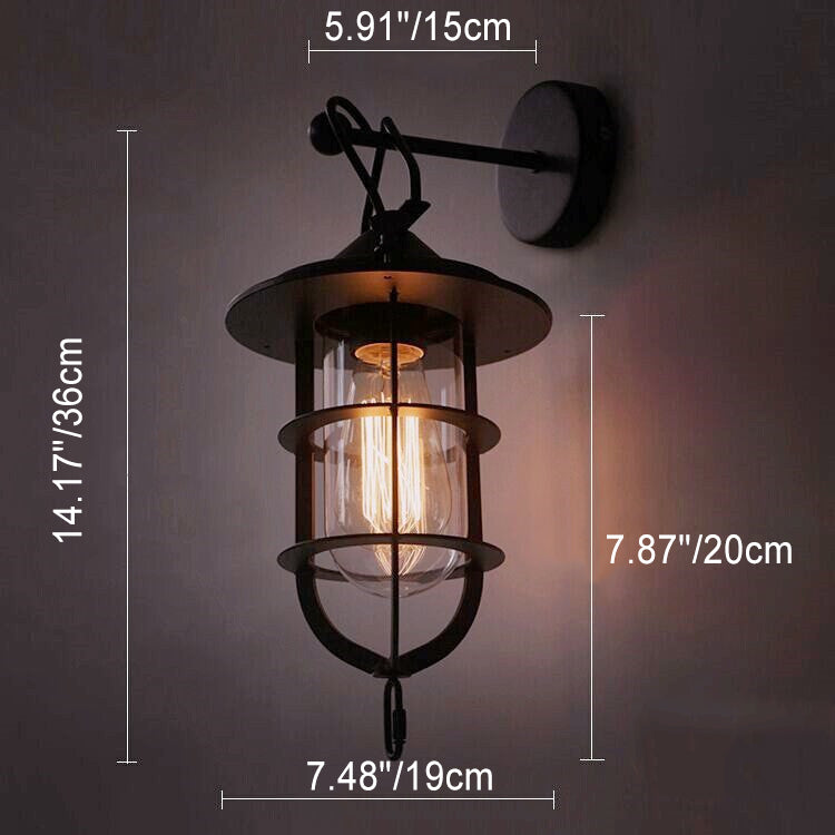 Contemporary Industrial Iron Glass Houseboat Design 1-Light Wall Sconce Lamp For Dining Room