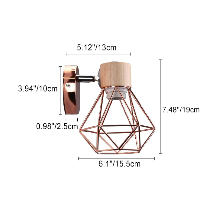 Contemporary Luxury Iron Wood Polygon Diamond 1-Light Wall Sconce Lamp For Bedroom