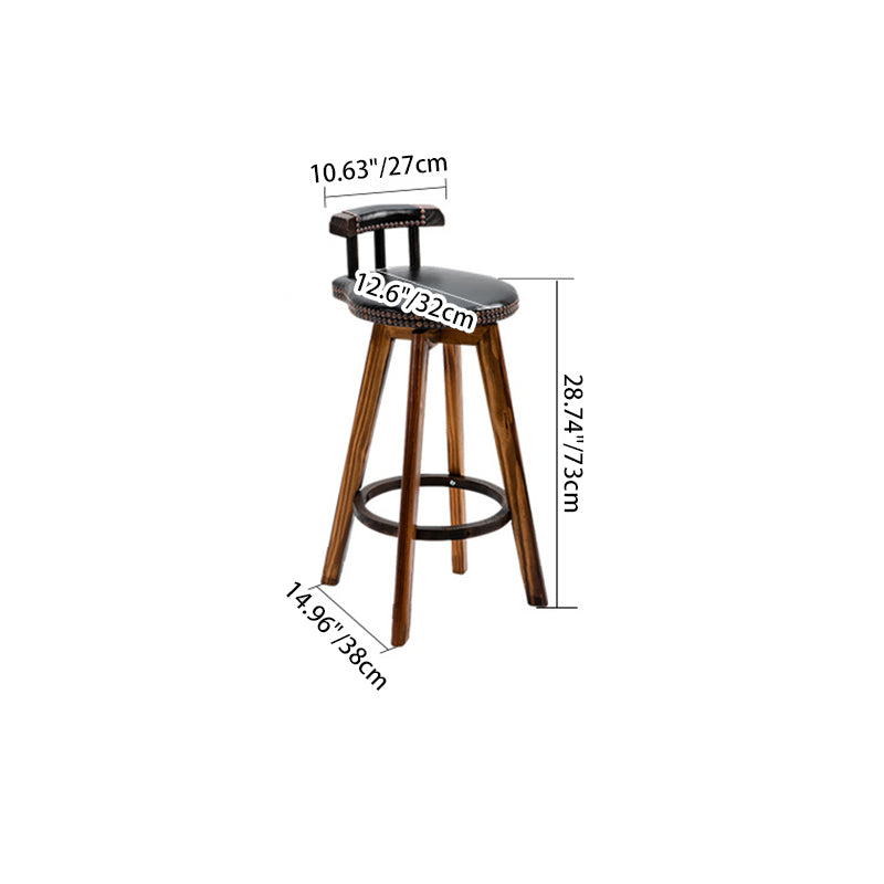 Contemporary Retro Round Leather Wood Legs Swivel Bar Stool Low Back Footrest For Dining Room