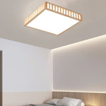 Modern Minimalist Square Wood Acrylic LED Flush Mount Ceiling Light For Bedroom