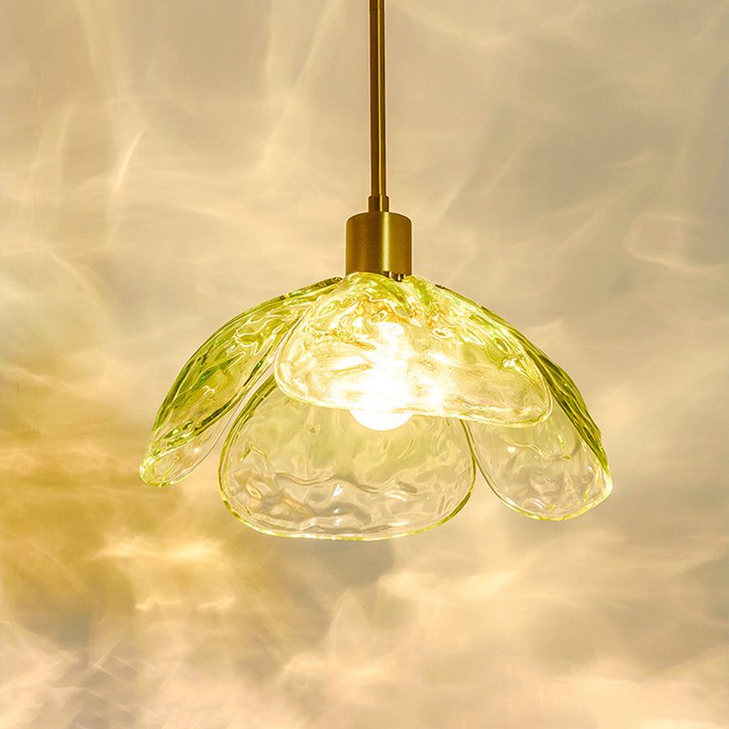 Contemporary Creative Petal Glass Design Brass 1-Light Pendant Light For Bedroom