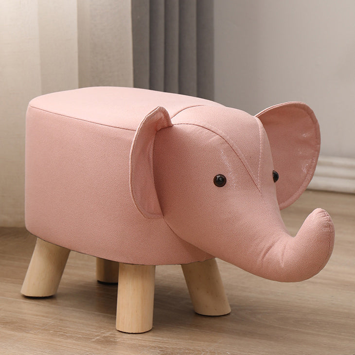 Contemporary Creative Fabric Elephant Shape Wood Legs Low Stool For Living Room