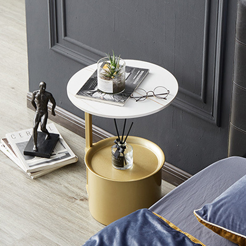 Modern Minimalist Round Iron Rock Slab Side Table 1-Storage For Living Room