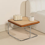 Traditional Vintage Square Solid Wood Rattan Glass Stainless Steel Coffee Table 4-Leg For Living Room